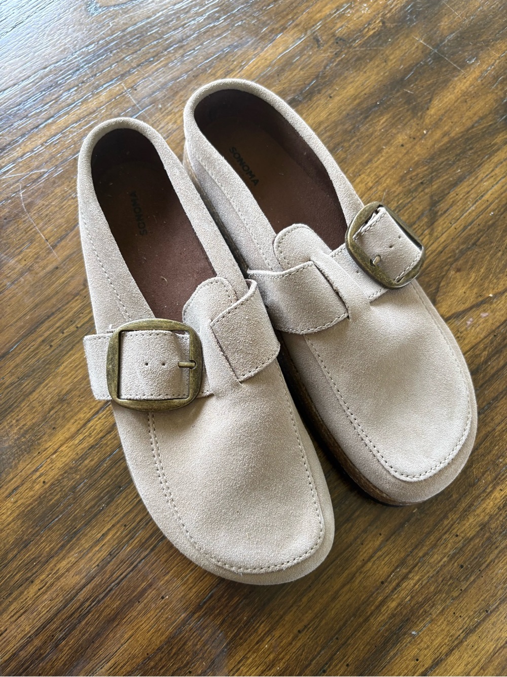 Sonoma Taupe Suede Buckle Mules